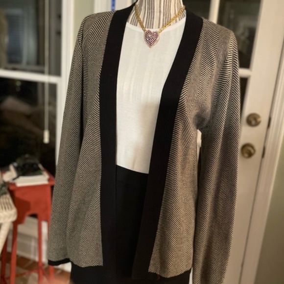 Ronit Zilkha knit Cardigan 100% Linen longsleeve Stripes Cream Black S Oversized - Picture 1 of 8